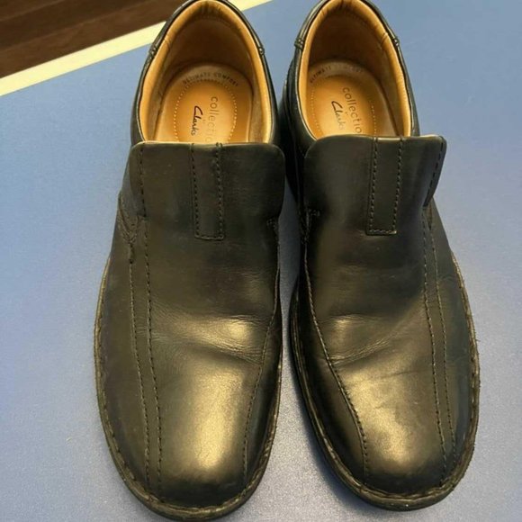 MENS SIZE 9.5 CLARK’S CASUAL DRESS SHOES - BLACK - Picture 4 of 8